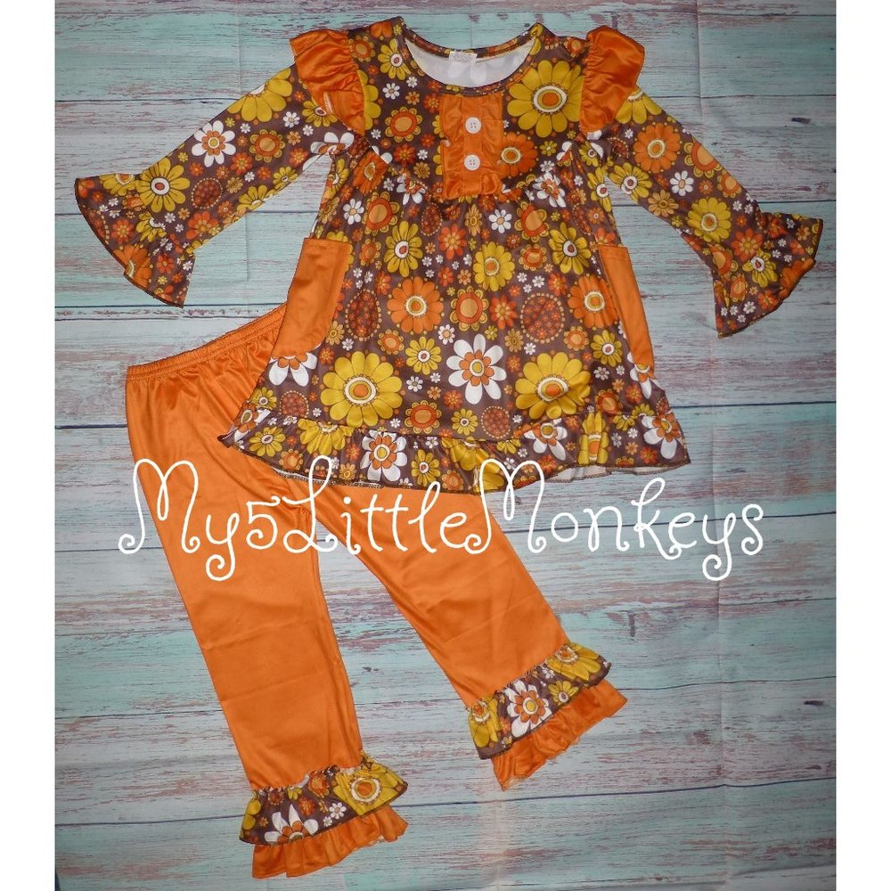 Boutique Floral Orange Tunic Dress Ruffle Leggings Outfit